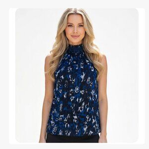 Elegant Blue Leopard Print Women's Top - lined Size L NWOT